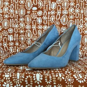 Chunky blue suede heels